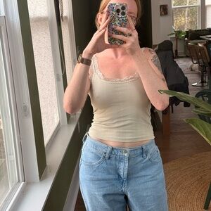 Women's Cream Lace Trim Tank Top